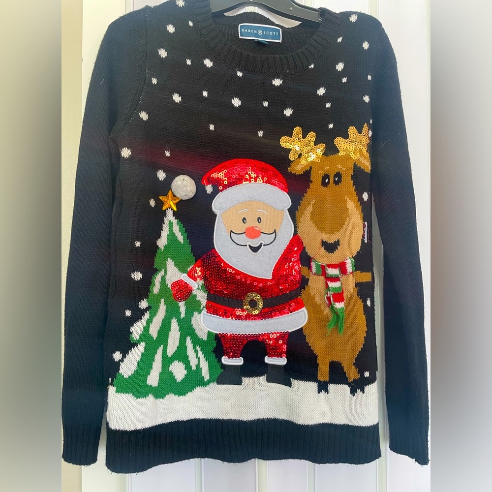 Karen Scott Black Christmas Sweater s can fit a m too.